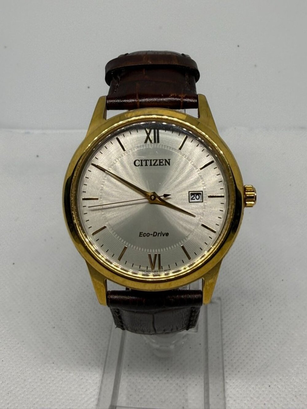 Citizen Eco-Drive J810-S095671 Men's 40mm Gold-Tone Silver Dial Leather Watch